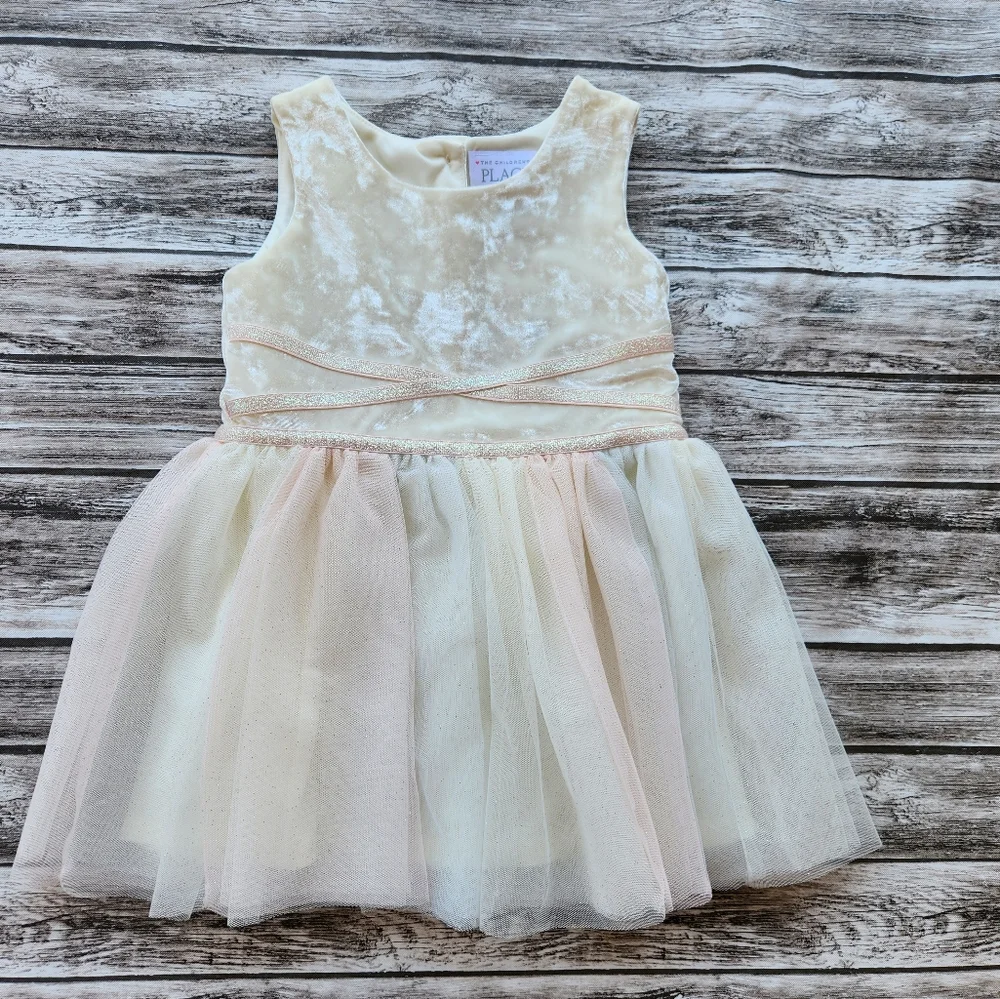 Childrens place off white velvet and tulle sparkle dress